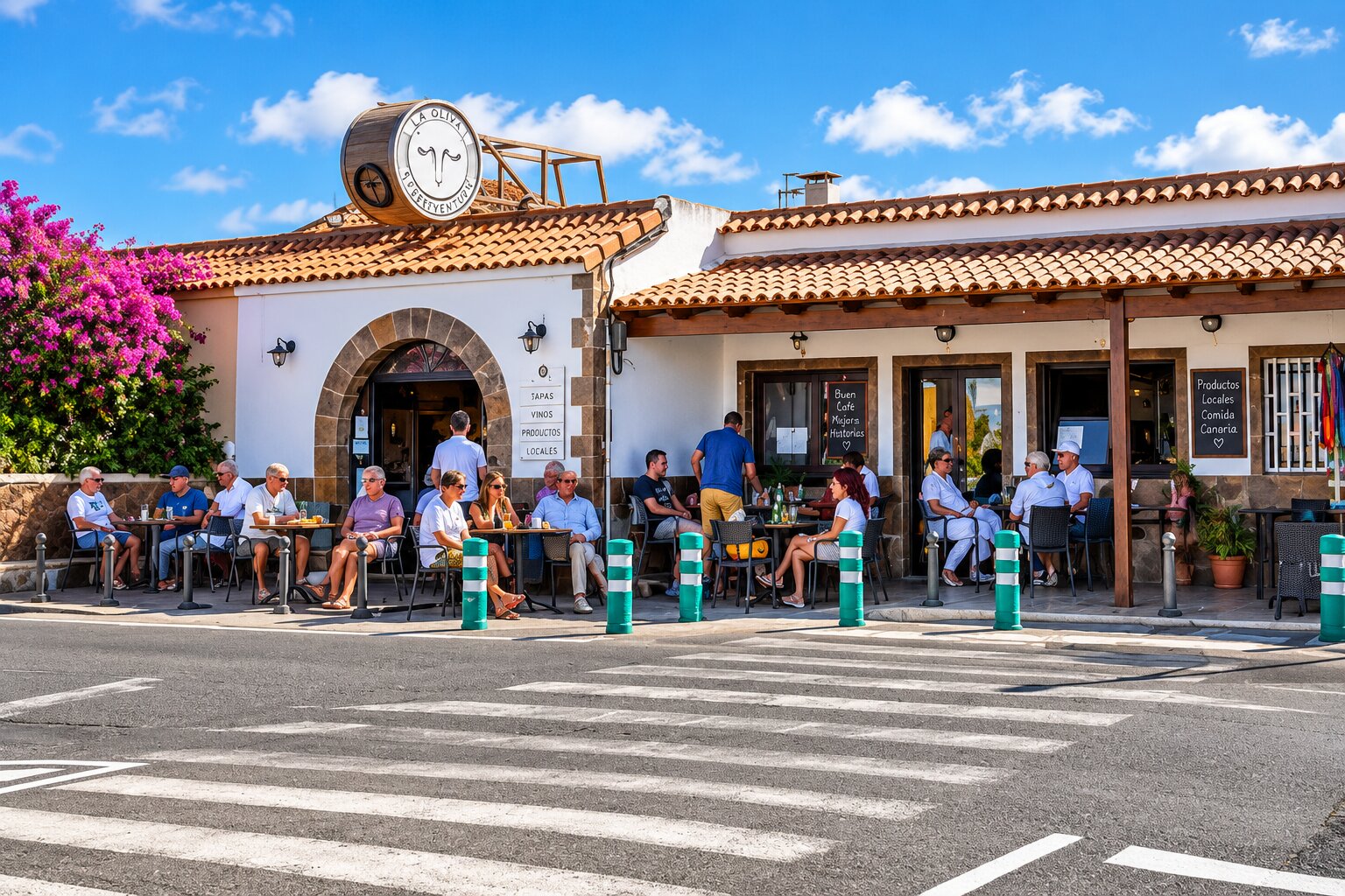 Cafe and restaurant terrace in the village of Lajares, Fuerteventura